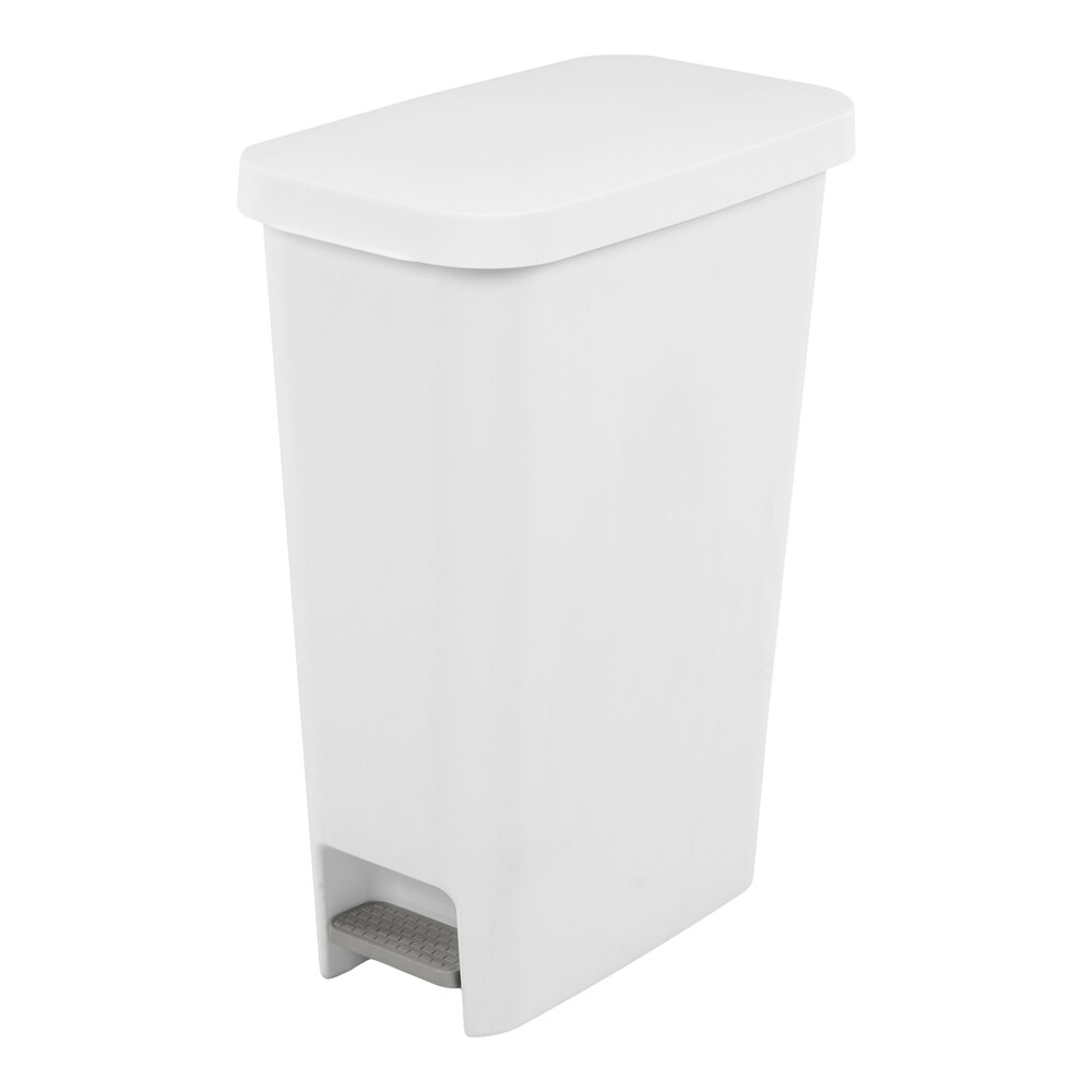 Sterilite 10588004 11 Gallon Slim White Rectangular Step-On Wastebasket - 4/Case
