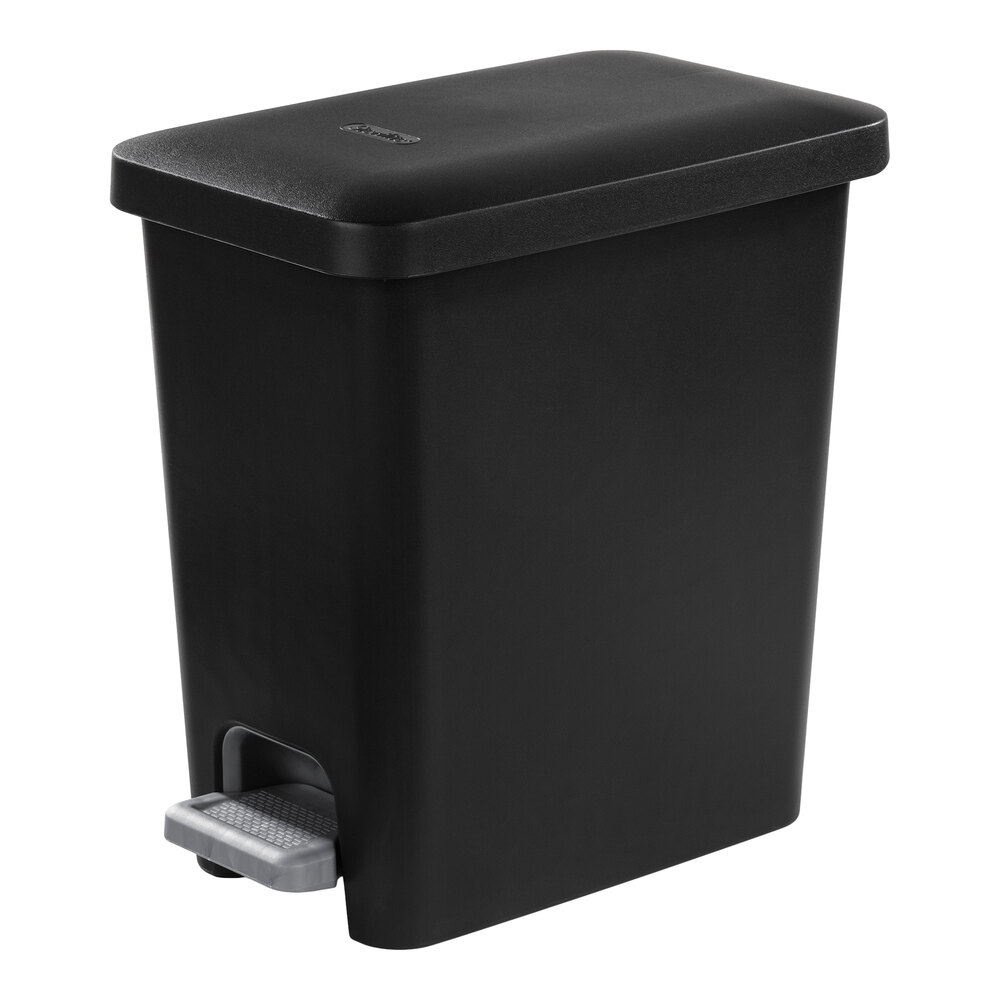 Sterilite 10619002 2.7 Gallon Black Rectangular Step-On Wastebasket - 2/Case