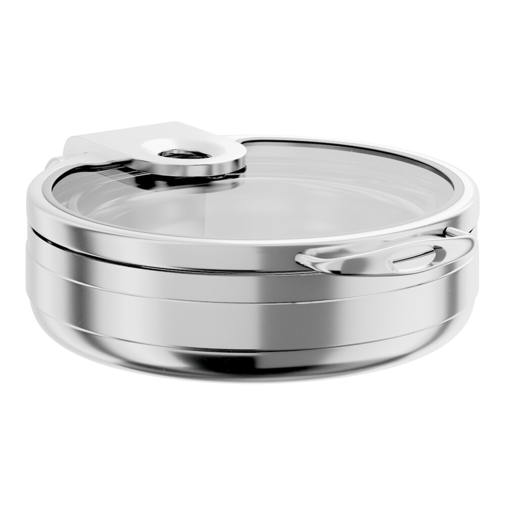 Acopa Manchester 6 Qt. Round Stainless Steel Induction Chafer with Glass Top and Soft Close Lid