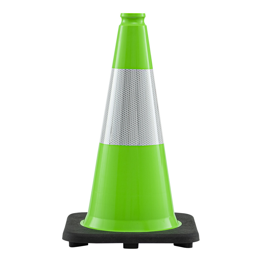 Xpose Safety 18" Lime Green Heavy-Duty PVC Traffic Cone with 3 lb. Base and Single Reflective Collar LTC18-6-1-X