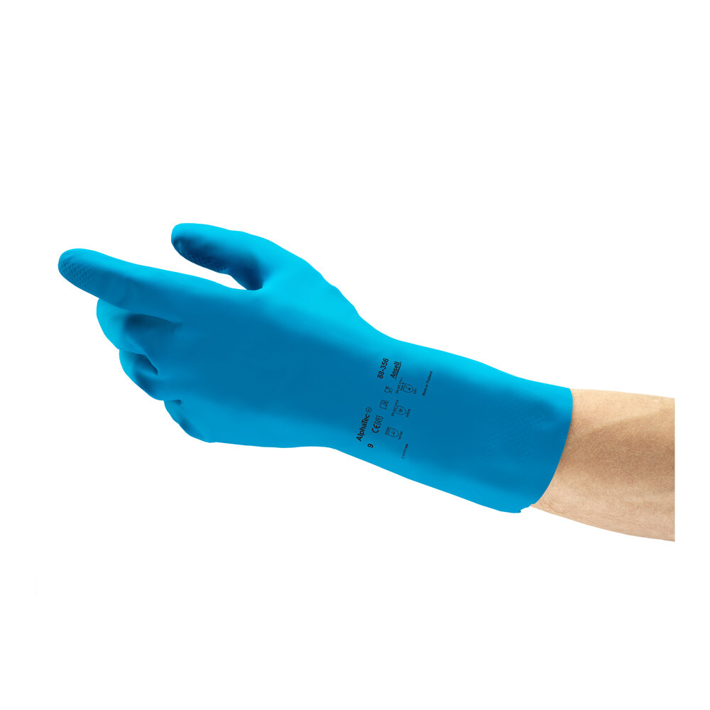 Ansell AlphaTec® 88-356 12" Blue 17 Mil Unsupported Fish Scale Grip Treated Natural Latex Rubber Gloves - Large - Pair - 12/Pack