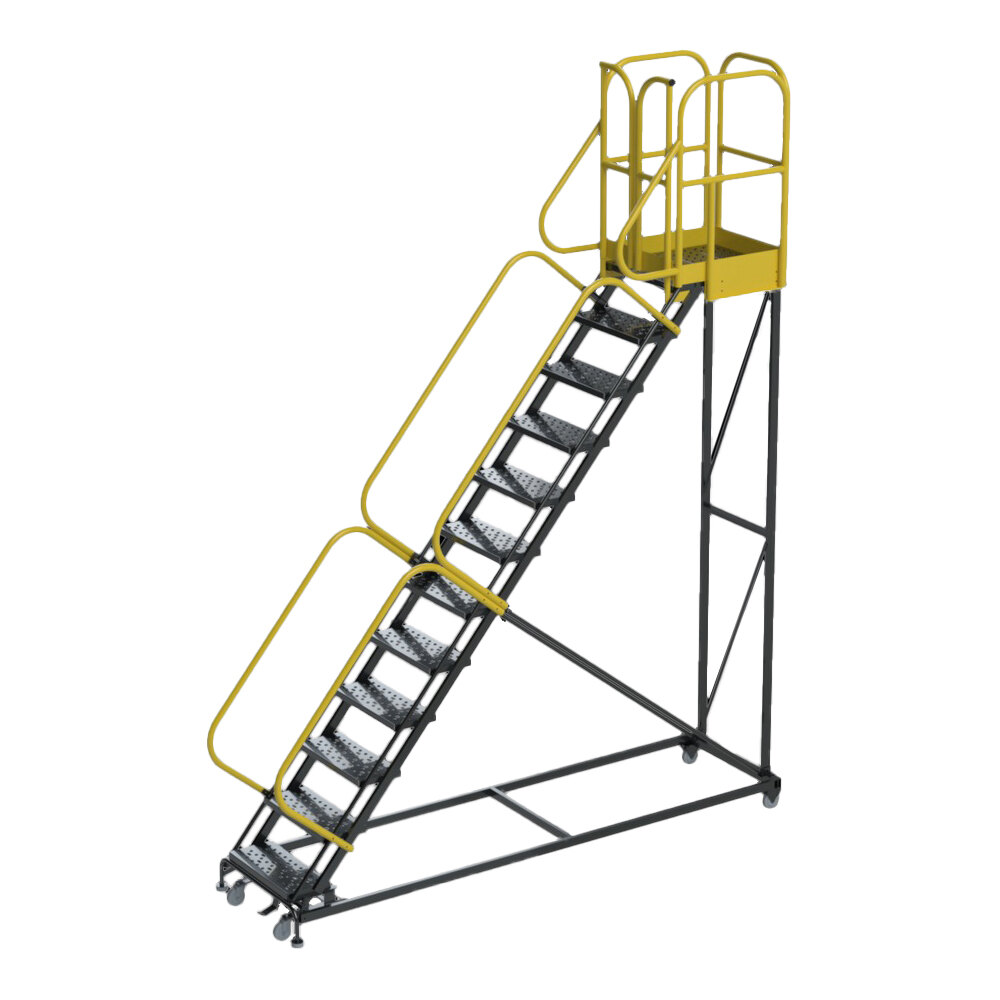 Ballymore Pro-Line Series 12-Step Extra Heavy-Duty Rolling Safety Ladder with Perforated Tread PL123228P - 1,000 lb. Capacity