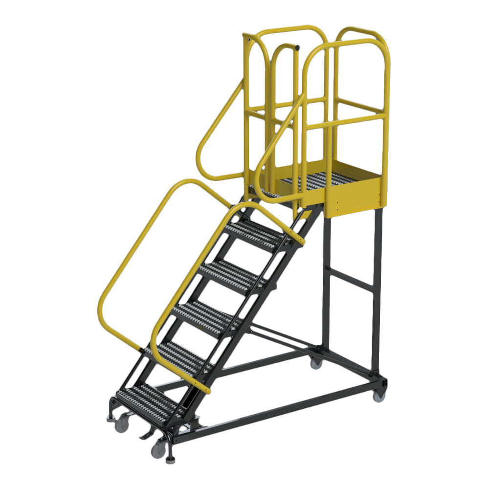 Ballymore Pro-Line Series 6-Step Extra Heavy-Duty Rolling Safety Ladder with Serrated Tread PL063228G - 1,000 lb. Capacity