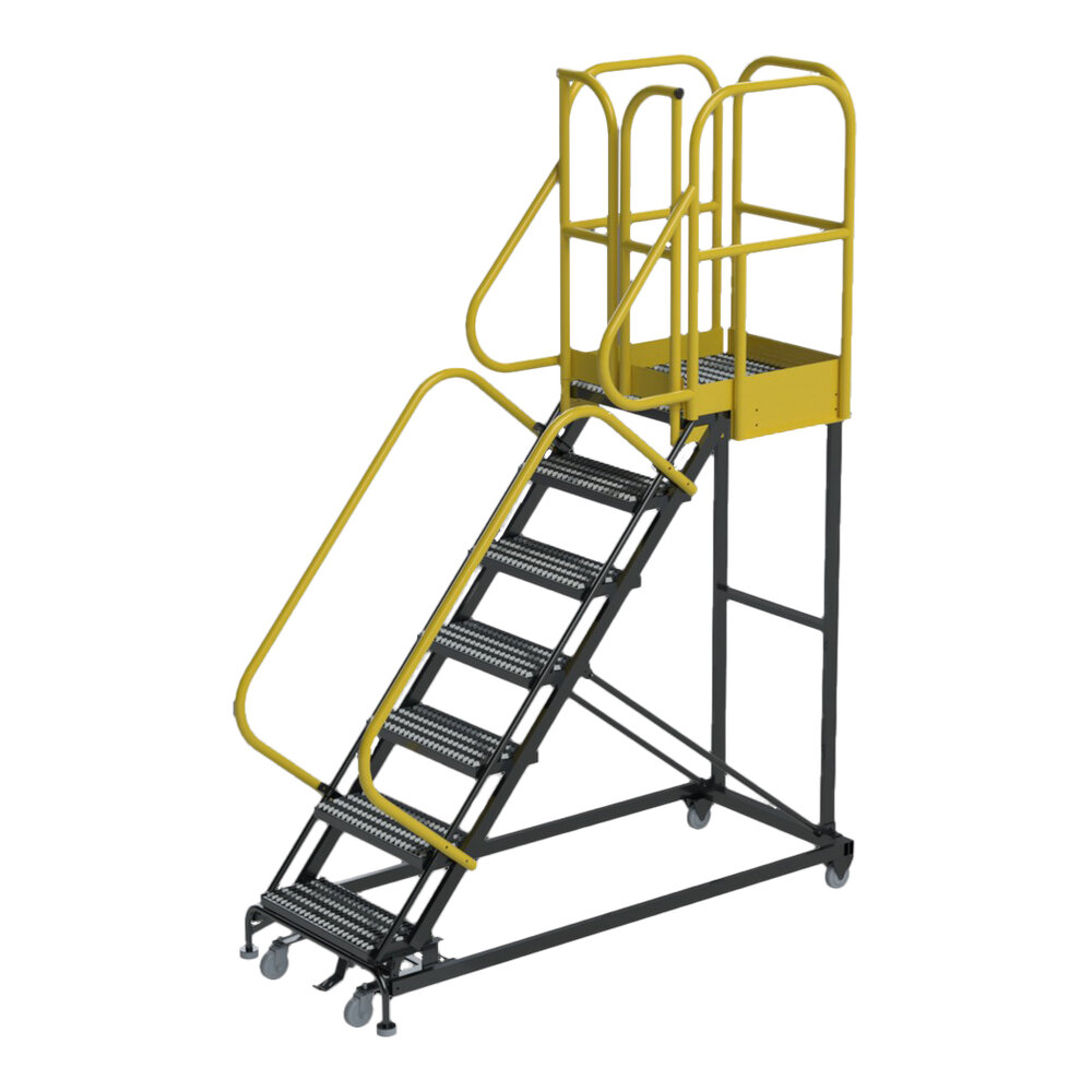 Ballymore Pro-Line Series 7-Step Extra Heavy-Duty Rolling Safety Ladder with Serrated Tread PL073228G - 1,000 lb. Capacity