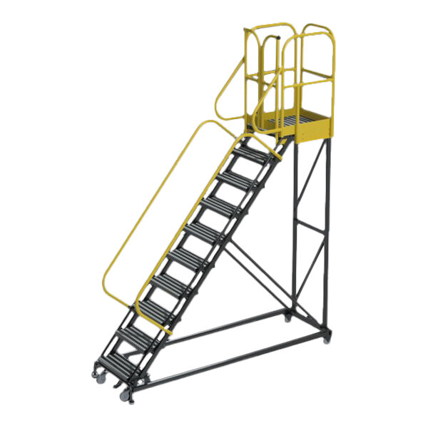 Ballymore Pro-Line Series 10-Step Extra Heavy-Duty Rolling Safety Ladder with Serrated Tread PL103228G - 1,000 lb. Capacity