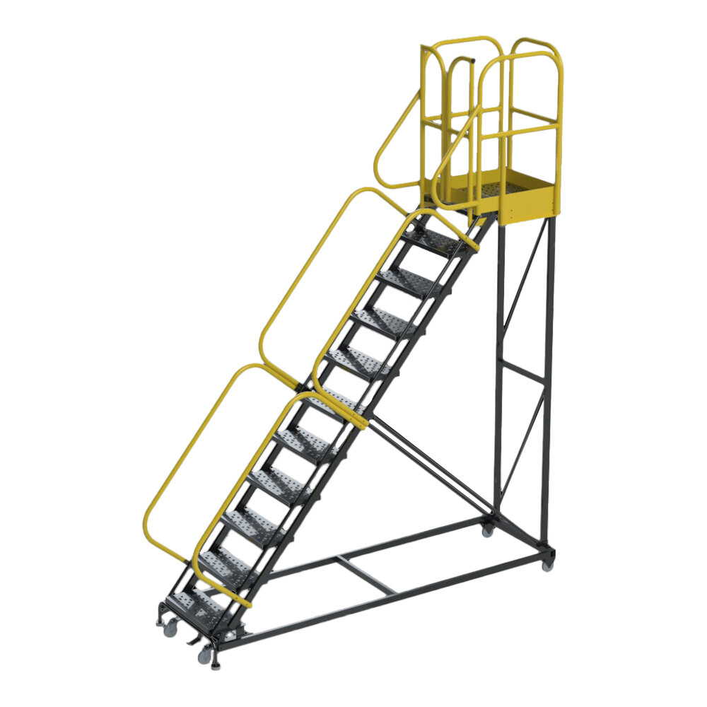 Ballymore Pro-Line Series 11-Step Extra Heavy-Duty Rolling Safety Ladder with Perforated Tread PL113228P - 1,000 lb. Capacity