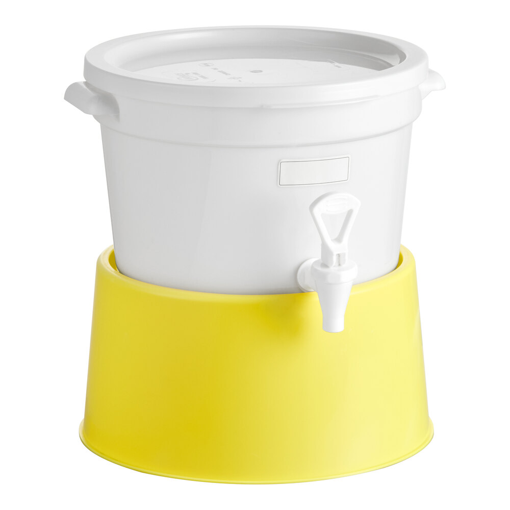 Choice Round 3 Gallon White Beverage Dispenser with Yellow Base