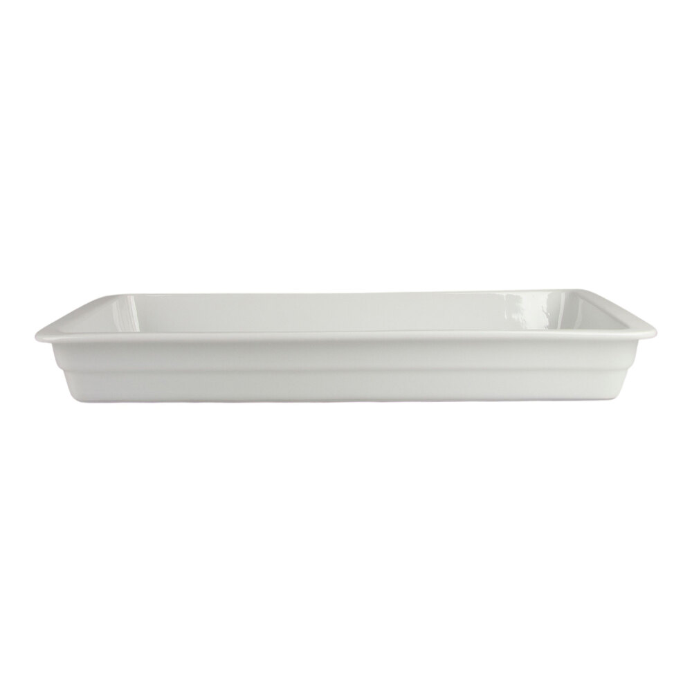 10 Strawberry Street Stella Full Size 2 1/2" Deep Rectangular White Porcelain Food Pan STELLA-21-12-REC - 4/Case