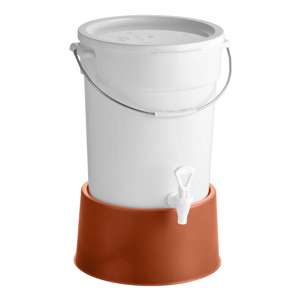 Choice Round 6 Gallon White Beverage Dispenser with Brown Base