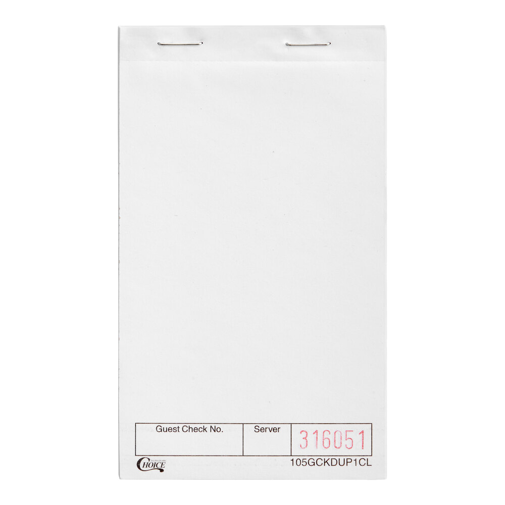 Choice 1 Part White Blank Guest Check - 10/Pack