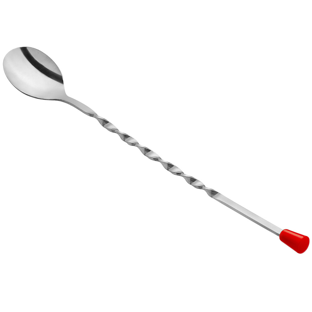American Metalcraft 10" Stainless Steel Twisted Bar Spoon with Red Knob 510K - 12/Case