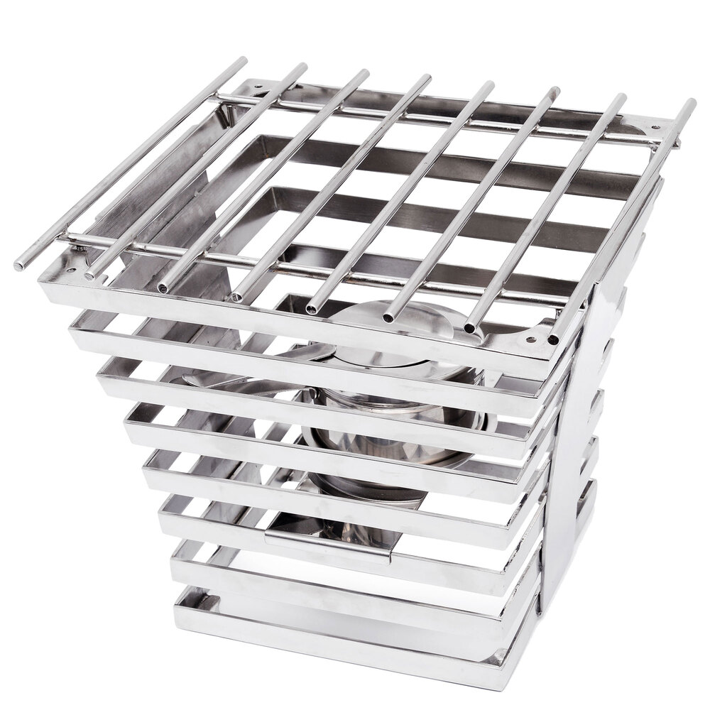 Eastern Tabletop 1715 Escalate Series 10" x 10" x 9" Stainless Steel Eight Rung Riser with Cooking Grate and Sterno