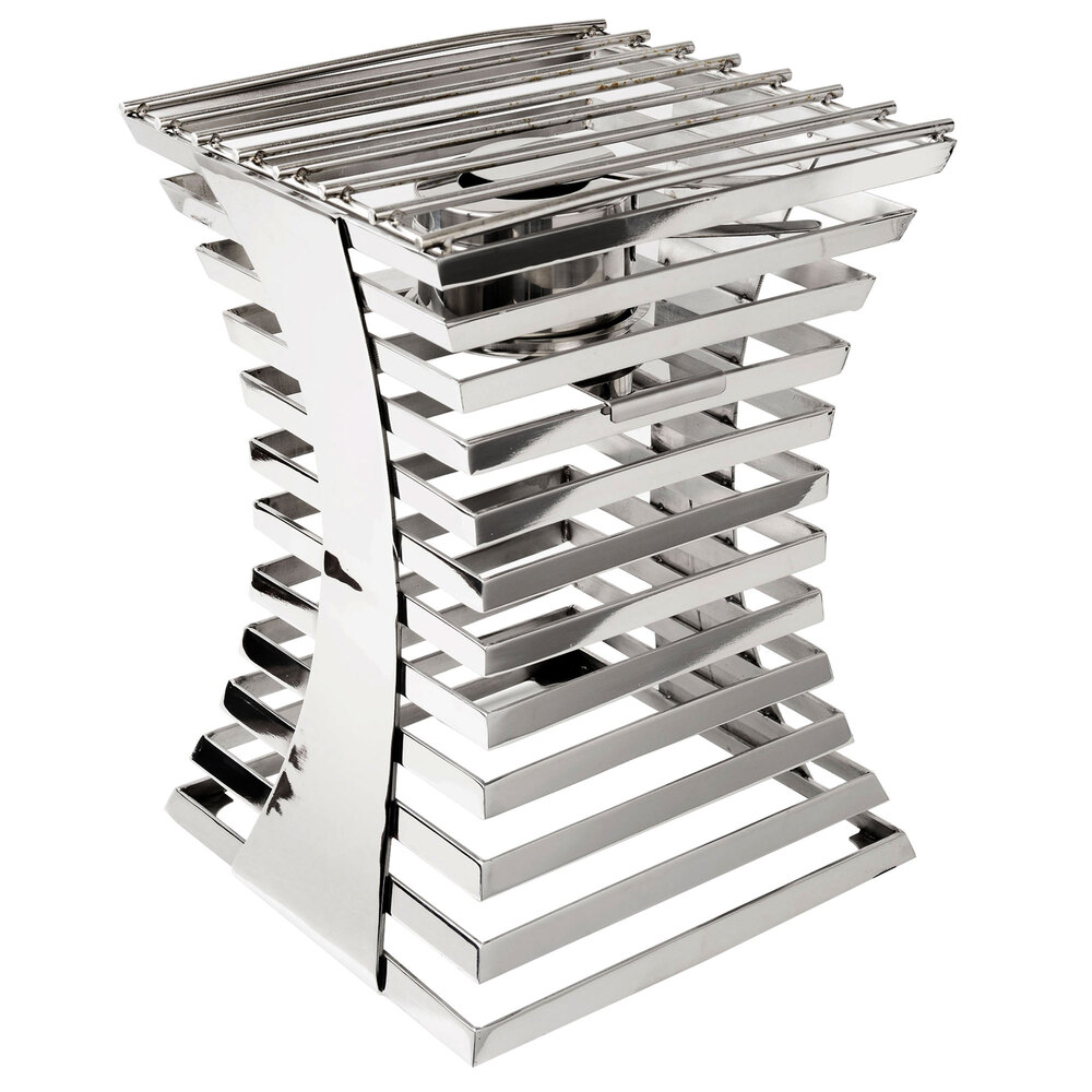 Eastern Tabletop 1720 Escalate Series 10" x 10" x 14" Stainless Steel Twelve Rung Riser with Cooking Grate and Sterno