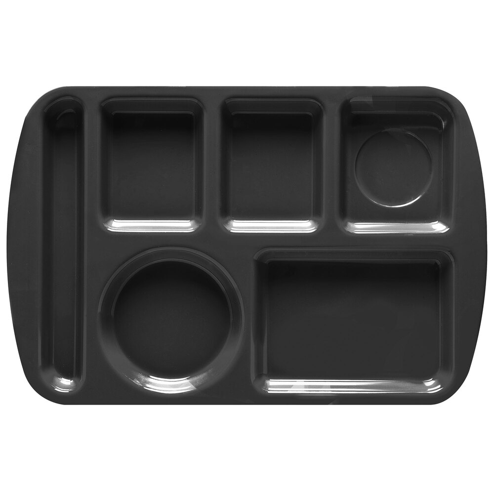 GET TL-151 9 1/2" x 14 3/4" Left Handed Heavy-Duty Melamine NSF Black 6 Compartment Tray - 12/Pack