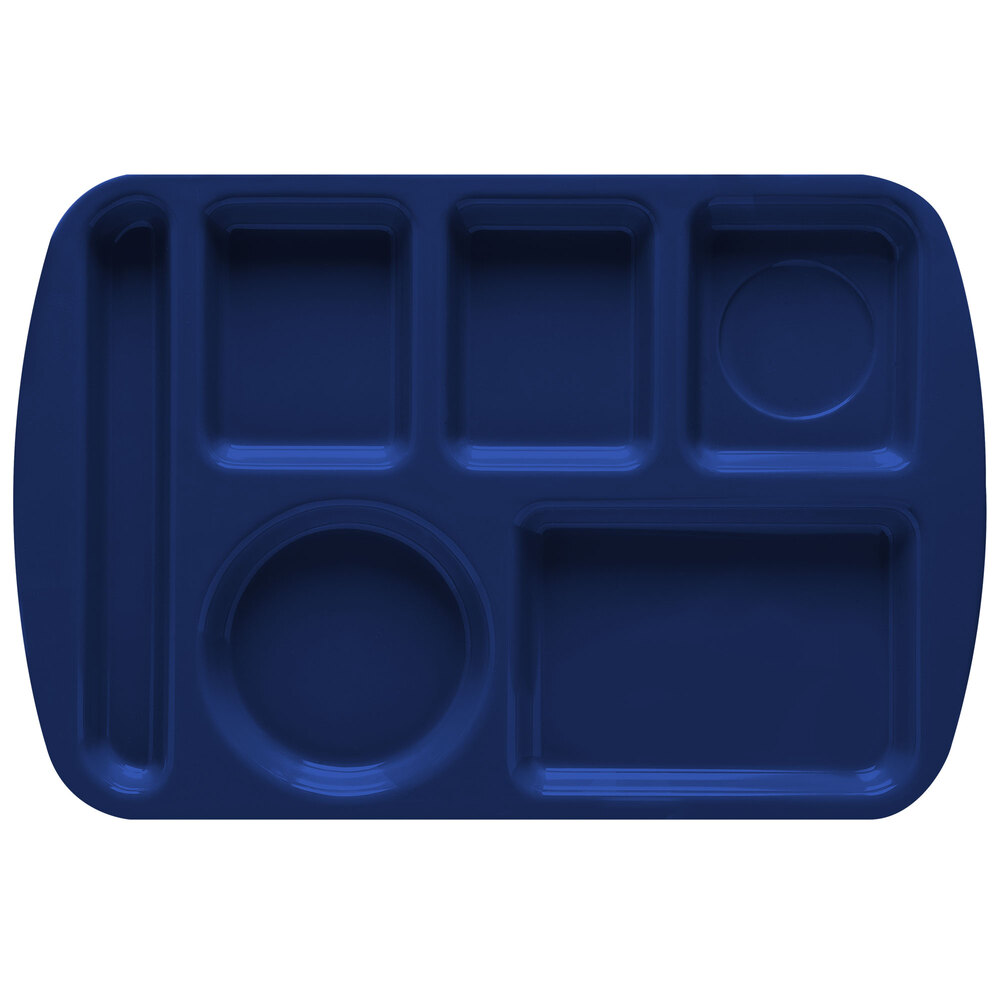 GET TL-151 9 1/2" x 14 3/4" Left Handed Heavy-Duty Melamine NSF Navy Blue 6 Compartment Tray - 12/Pack
