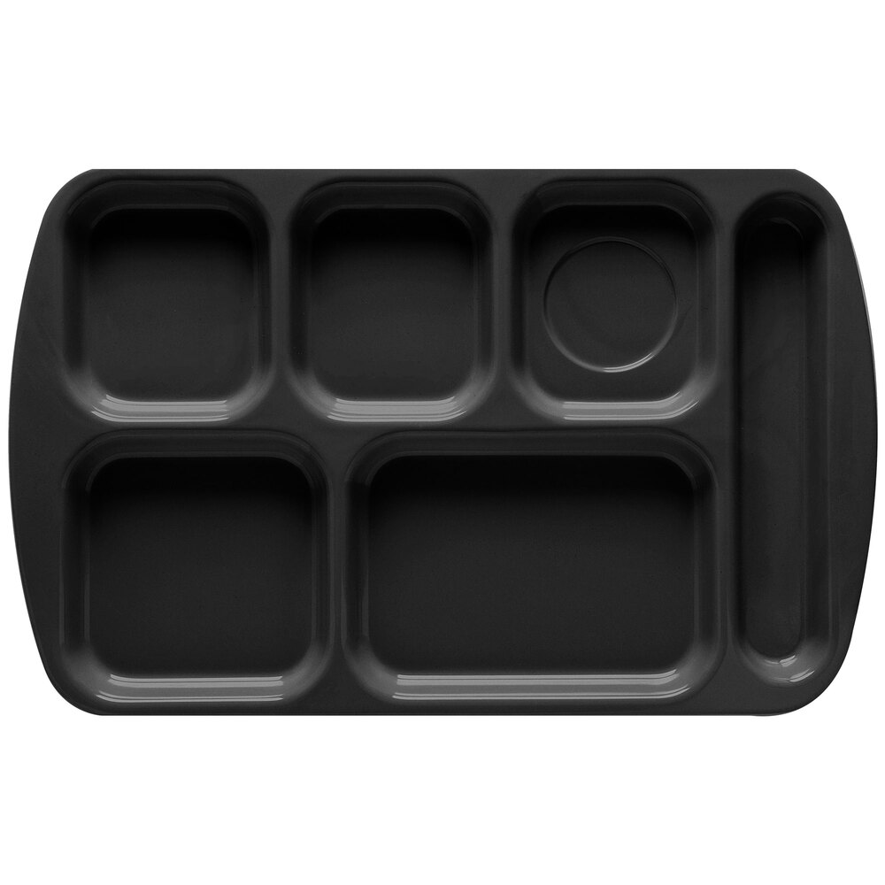 GET TR-151 10" x 15 1/2" Right Handed Heavy-Duty Melamine NSF Black 6 Compartment Tray - 12/Pack