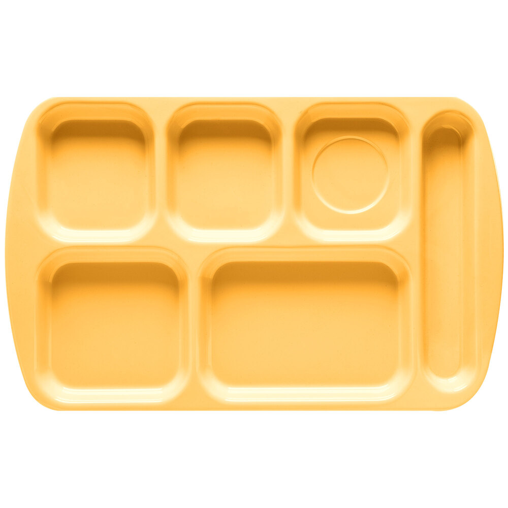 GET TR-151 10" x 15 1/2" Right Handed Heavy-Duty Melamine NSF Bright Yellow 6 Compartment Tray - 12/Pack