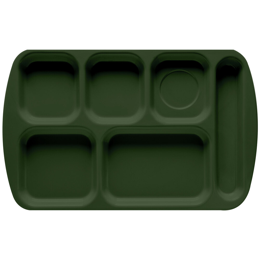 GET TR-151 10" x 15 1/2" Right Handed Heavy-Duty Melamine NSF Hunter Green 6 Compartment Tray - 12/Pack