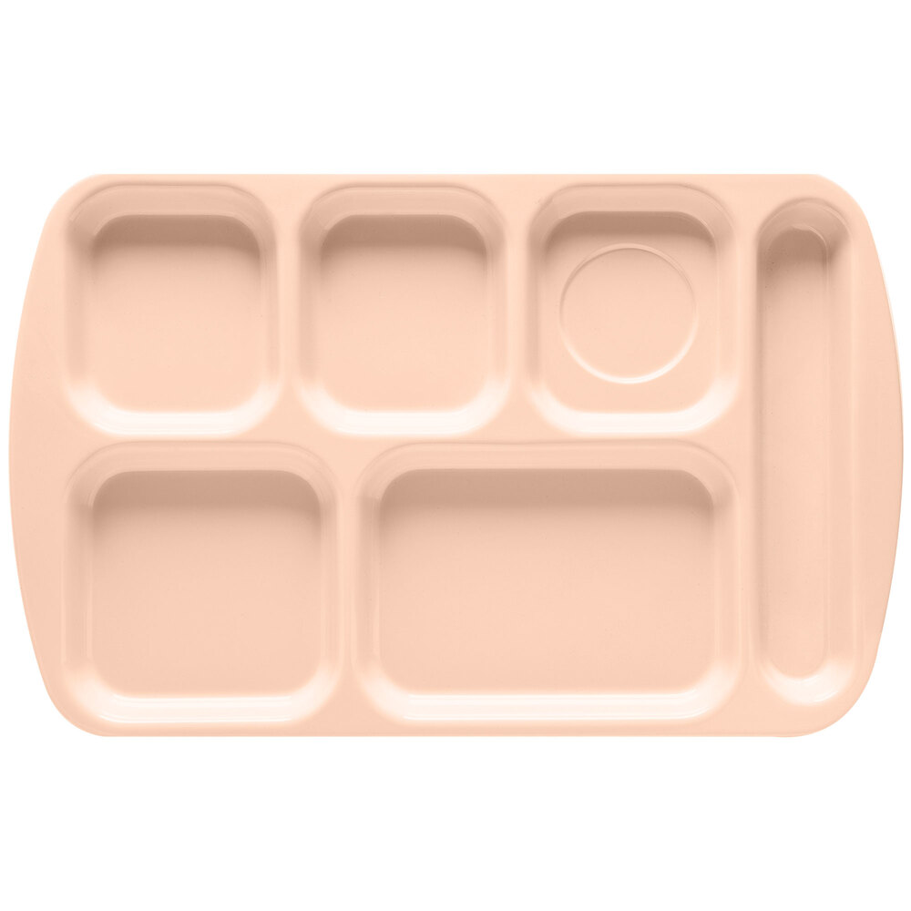 GET TR-151 10" x 15 1/2" Right Handed Heavy-Duty Melamine NSF Tan 6 Compartment Tray - 12/Pack