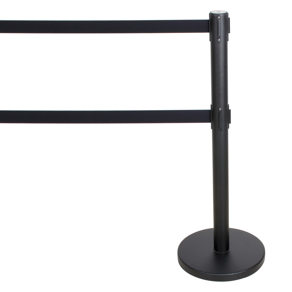 Aarco HBK-27 Black 40" Crowd Control / Guidance Stanchion with Dual 84" Black Retractable Belts