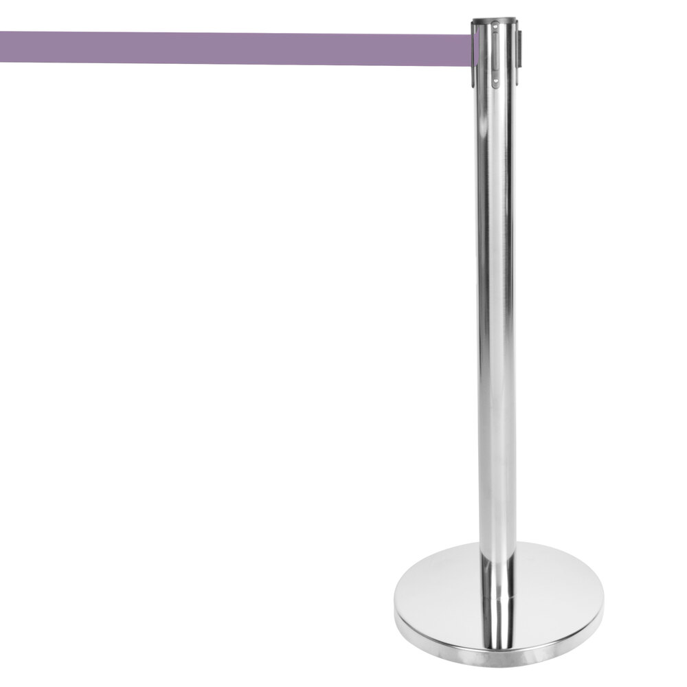 Aarco HS-10 Satin 40" Crowd Control / Guidance Stanchion with 120" Purple Retractable Belt