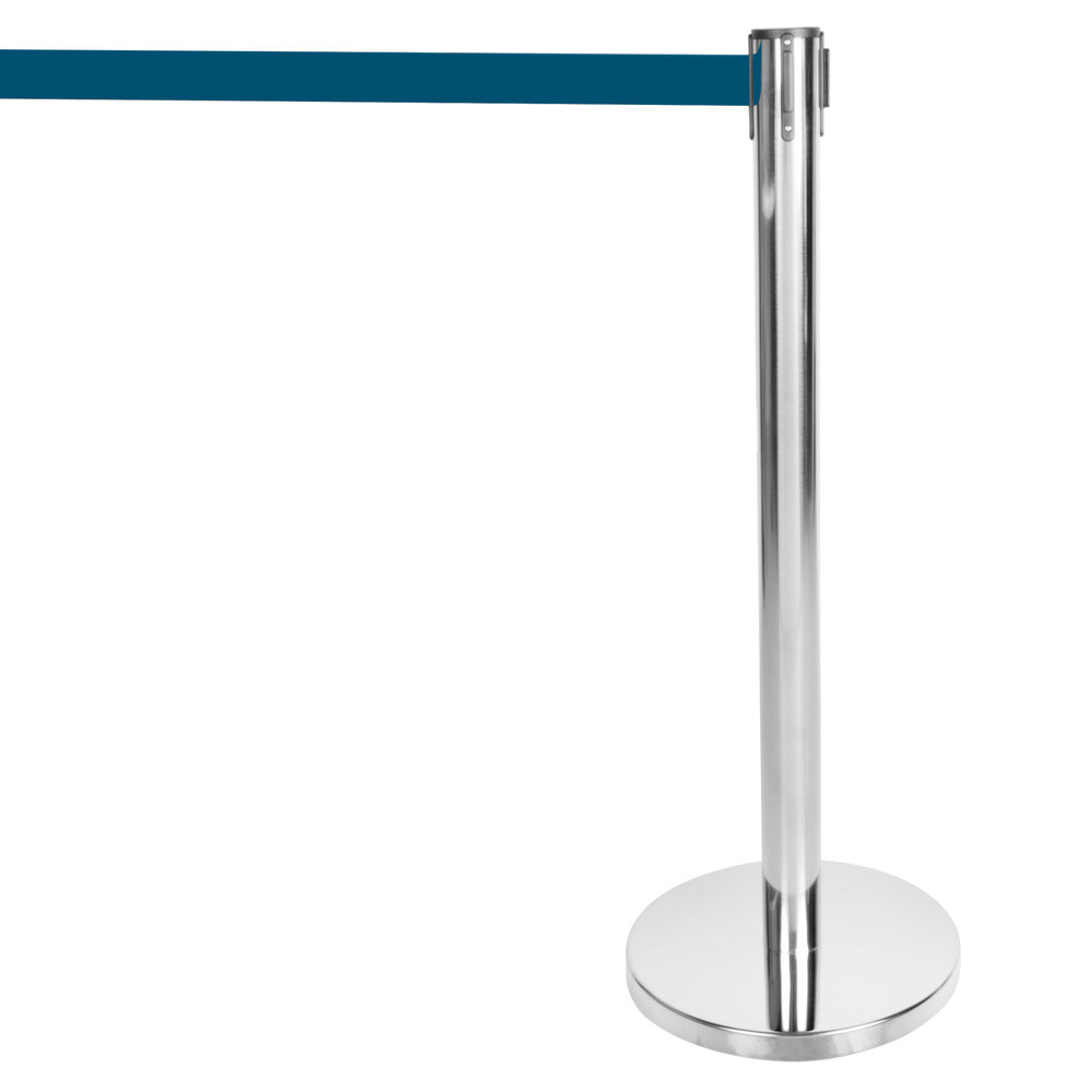 Aarco HS-10 Satin 40" Crowd Control / Guidance Stanchion with 120" Blue Retractable Belt