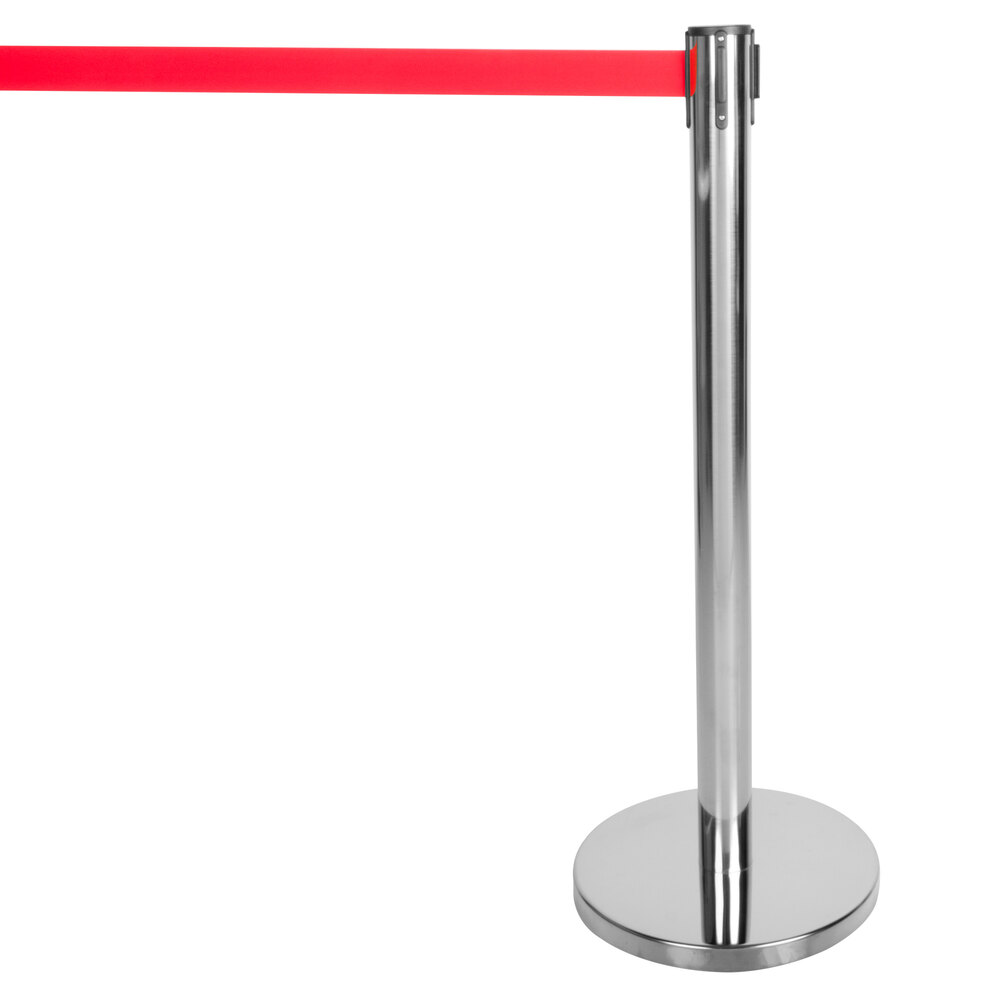 Aarco HC-7 Chrome 40" Crowd Control / Guidance Stanchion with 84" Red Retractable Belt