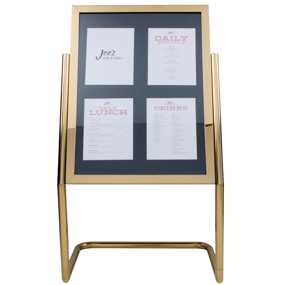 Aarco P-15B Brass 25" x 48" Double Pedestal Poster Stand