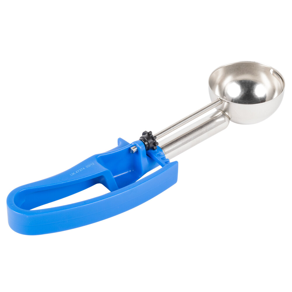 Vollrath 47374 Jacob's Pride® #16 Blue Extended Length Squeeze Handle Disher - 2 oz.