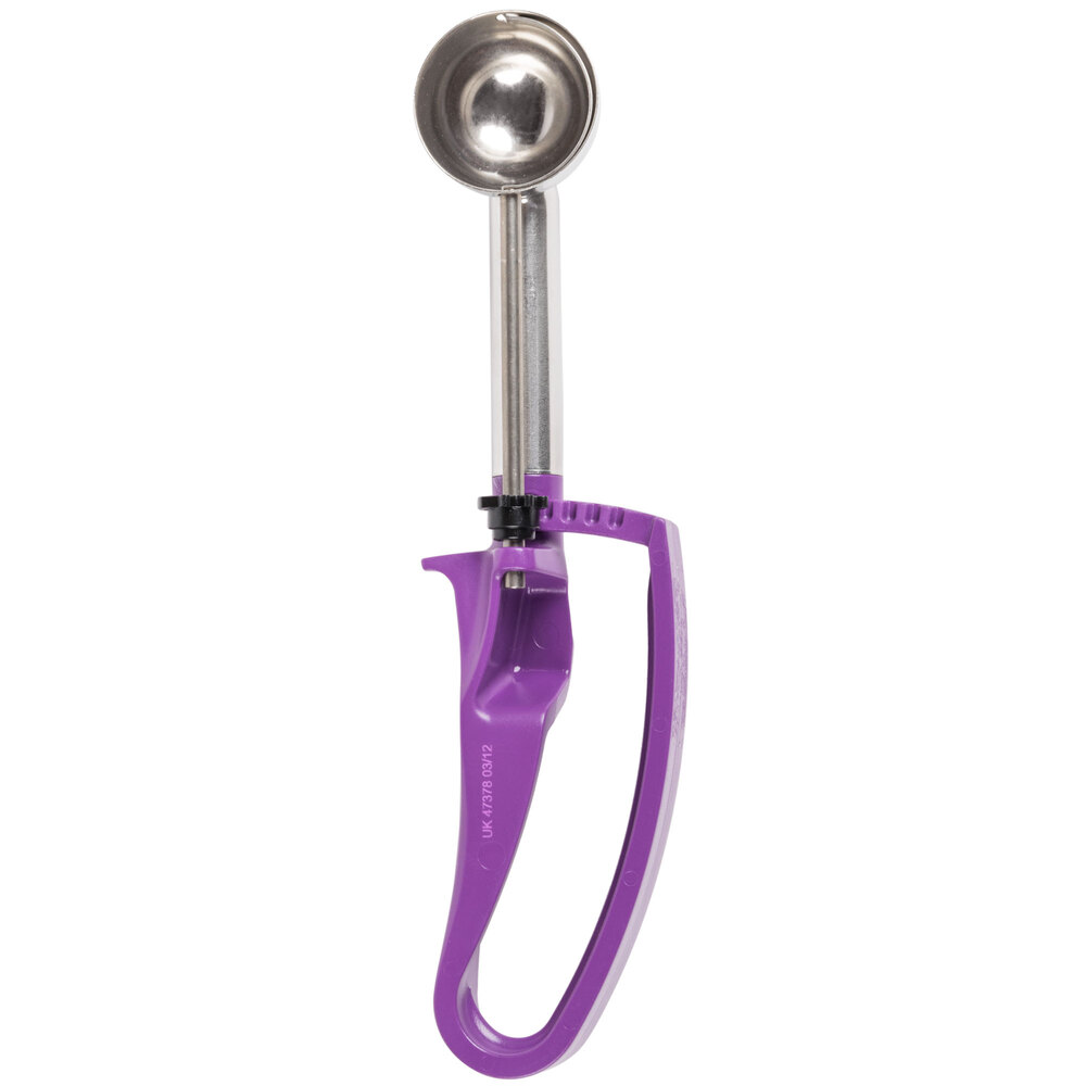 Vollrath 47378 Jacob's Pride® #40 Purple Extended Length Squeeze Handle Disher - 0.72 oz.