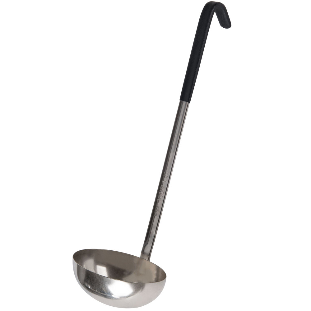 Vollrath 56728 8 oz. Two-Piece Oval Stainless Steel Ladle with Black Kool-Touch® Handle