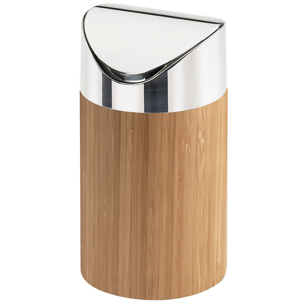 Cal-Mil 1717-60 5" x 7" Bamboo Round Countertop Trash Can with Swing Lid