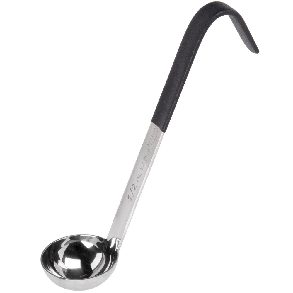 Vollrath 4980020 Jacob's Pride® 0.5 oz. One-Piece Stainless Steel Ladle with Short Black Kool-Touch® Handle