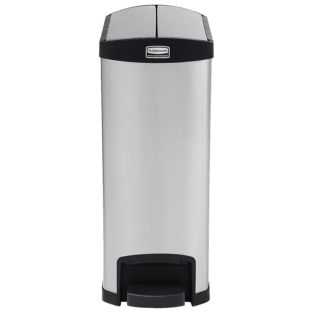 Rubbermaid® 1901993 Slim Jim Stainless Steel Black Accent End Step-On Rectangular Trash Can with Single Rigid Plastic Liner - 52 Qt. / 13 Gallon
