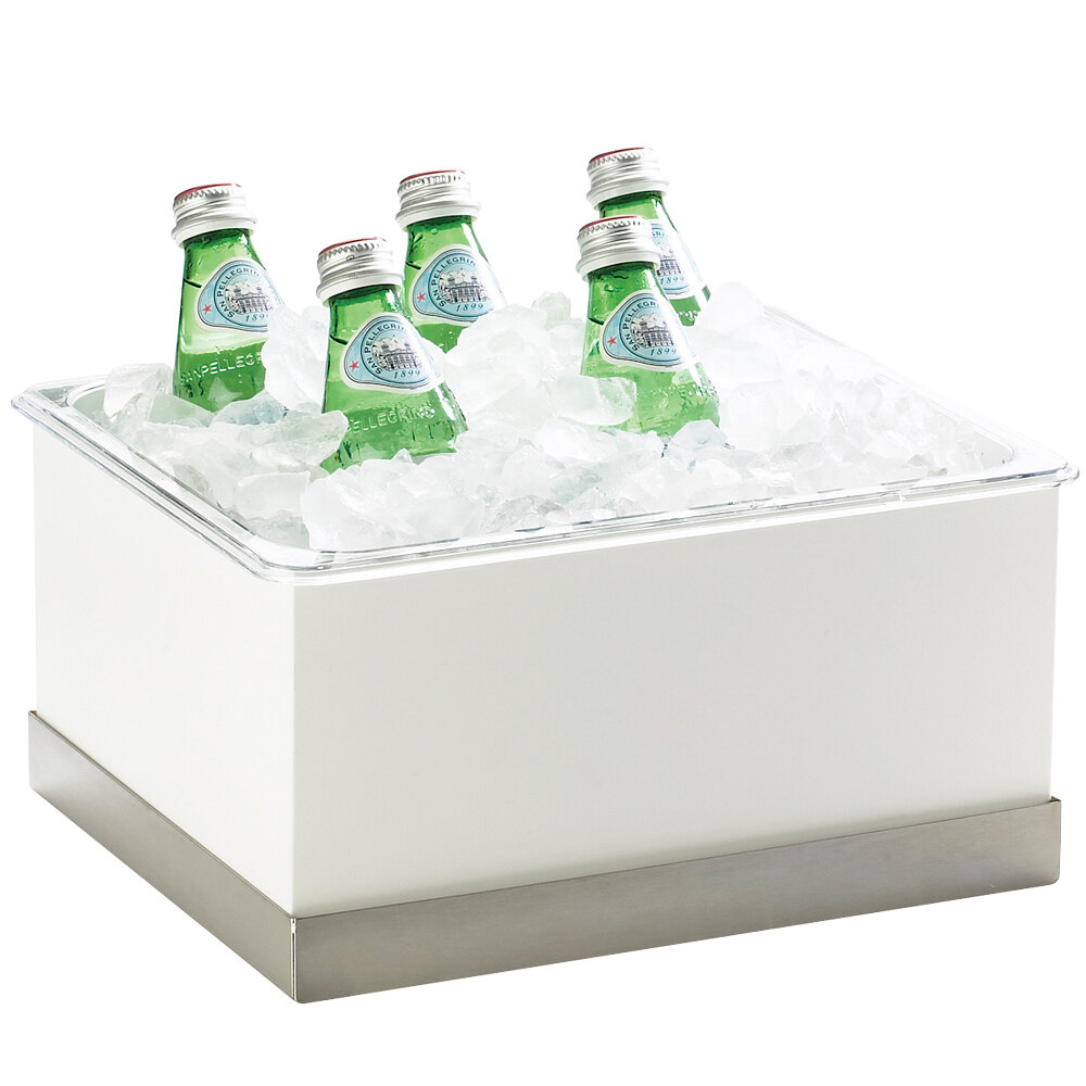 Cal-Mil 3005-10-55 Luxe White Ice Housing with Stainless Steel Trim and Clear Pan - 12 1/4" x 10" x 6 1/2"