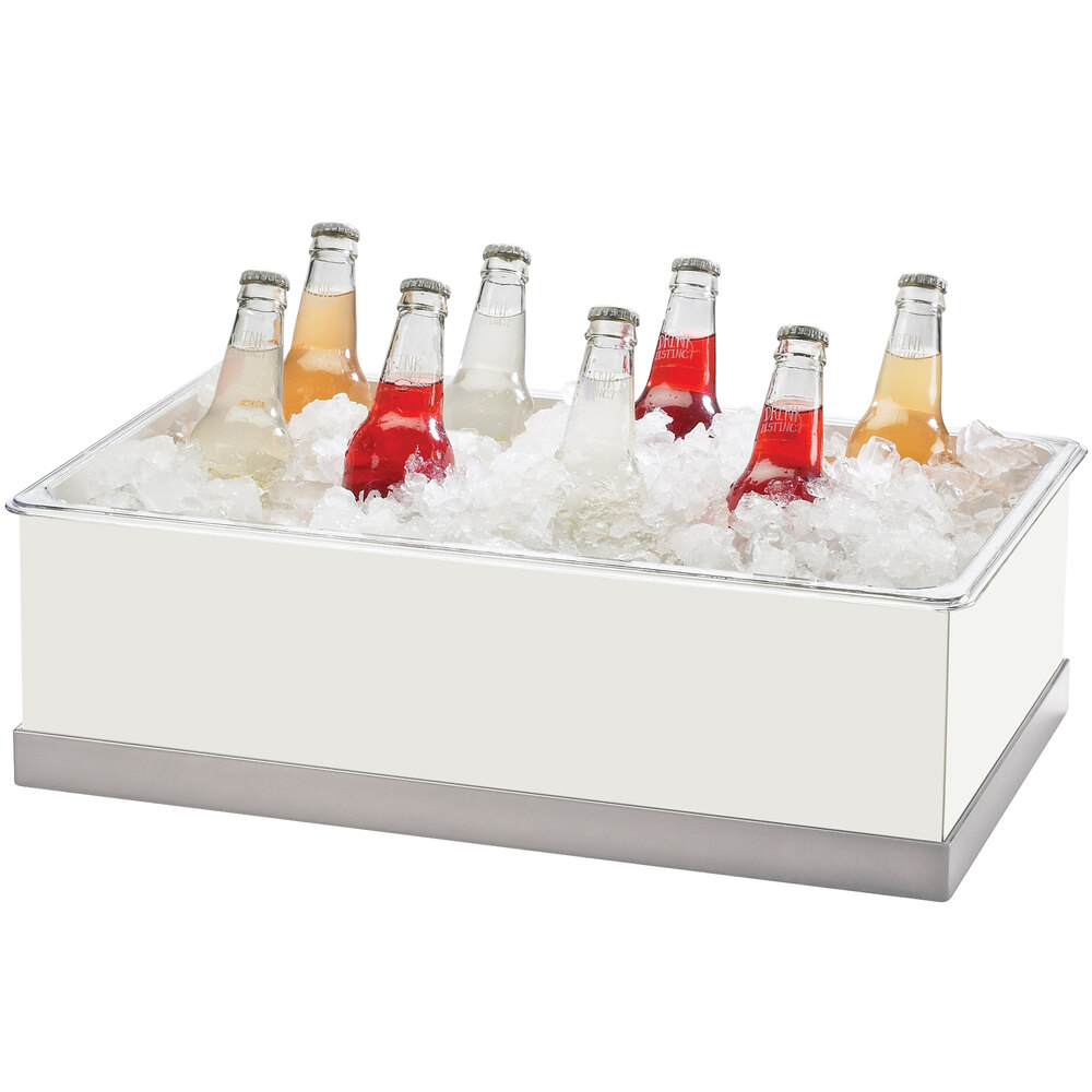 Cal-Mil 3005-12-55 Luxe White Metal Ice and Beverage Housing Display with Stainless Steel Base and Clear Polycarbonate Bin - 12 1/4" x 20 1/4" x 6 1/4"