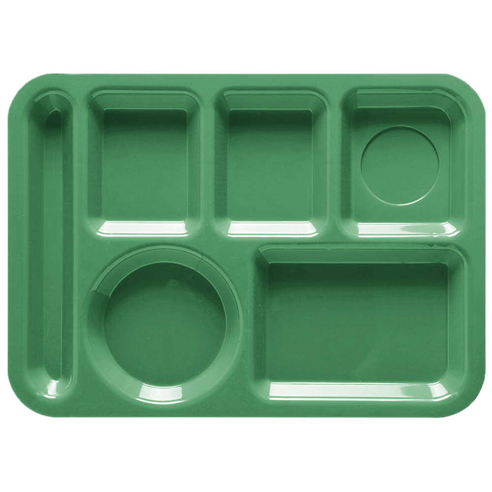 GET TL-152 10" x 14" Left Handed ABS Plastic NSF Rainforest Green 6 Compartment Tray - 12/Pack