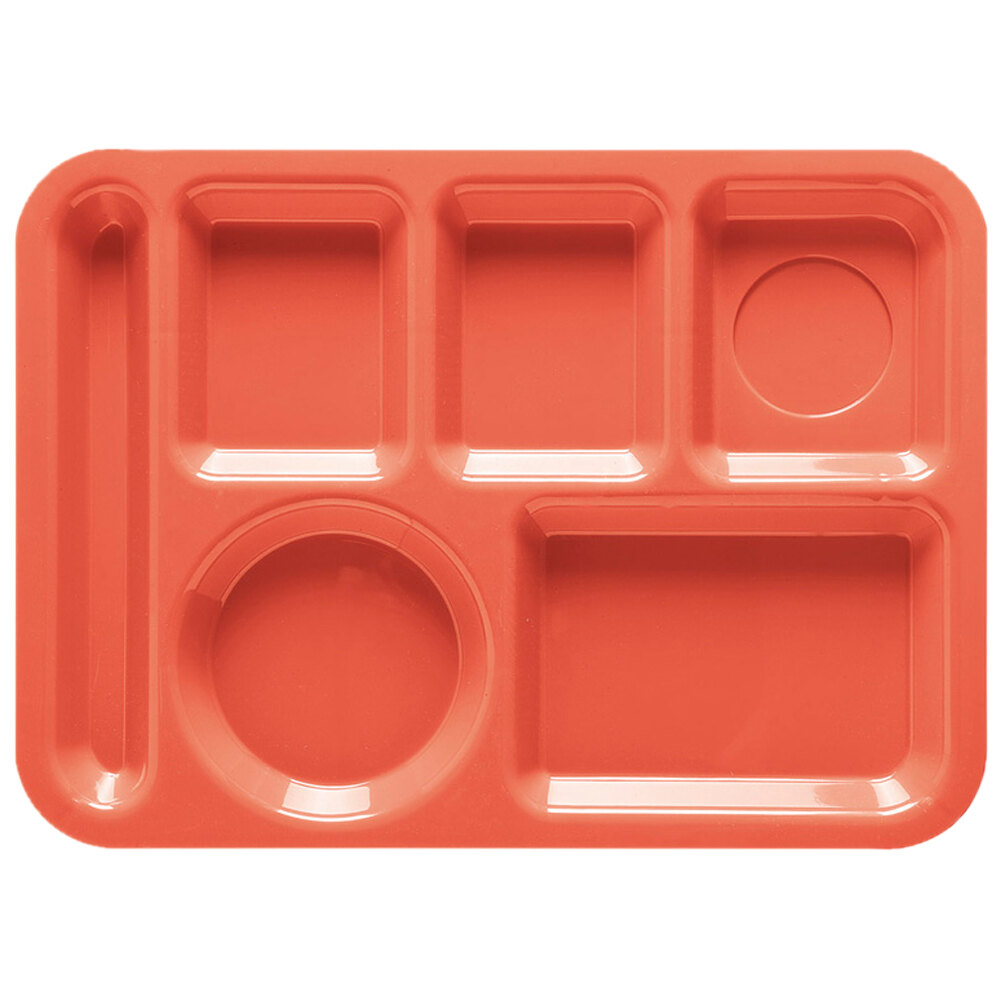 GET TL-152 10" x 14" Left Handed ABS Plastic NSF Rio Orange 6 Compartment Tray - 12/Pack