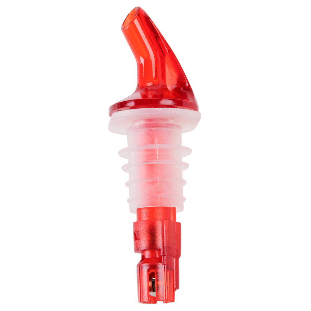 Tablecraft 148A 1 oz. Red Spout / Red Tail Measured Liquor Pourer without Collar - 12/Pack
