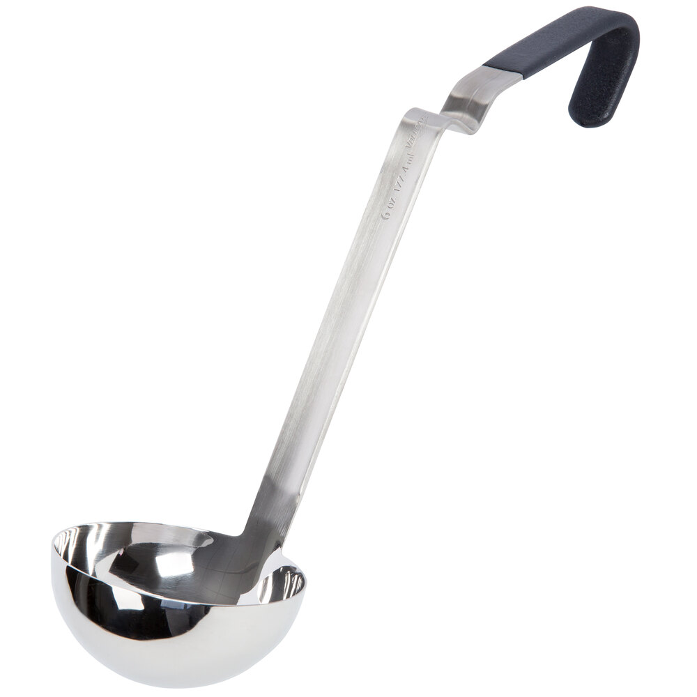 Vollrath 4980622 Jacob's Pride® 6 oz. One-Piece Stainless Steel Ladle with Ergo Grip Black Kool-Touch® Handle
