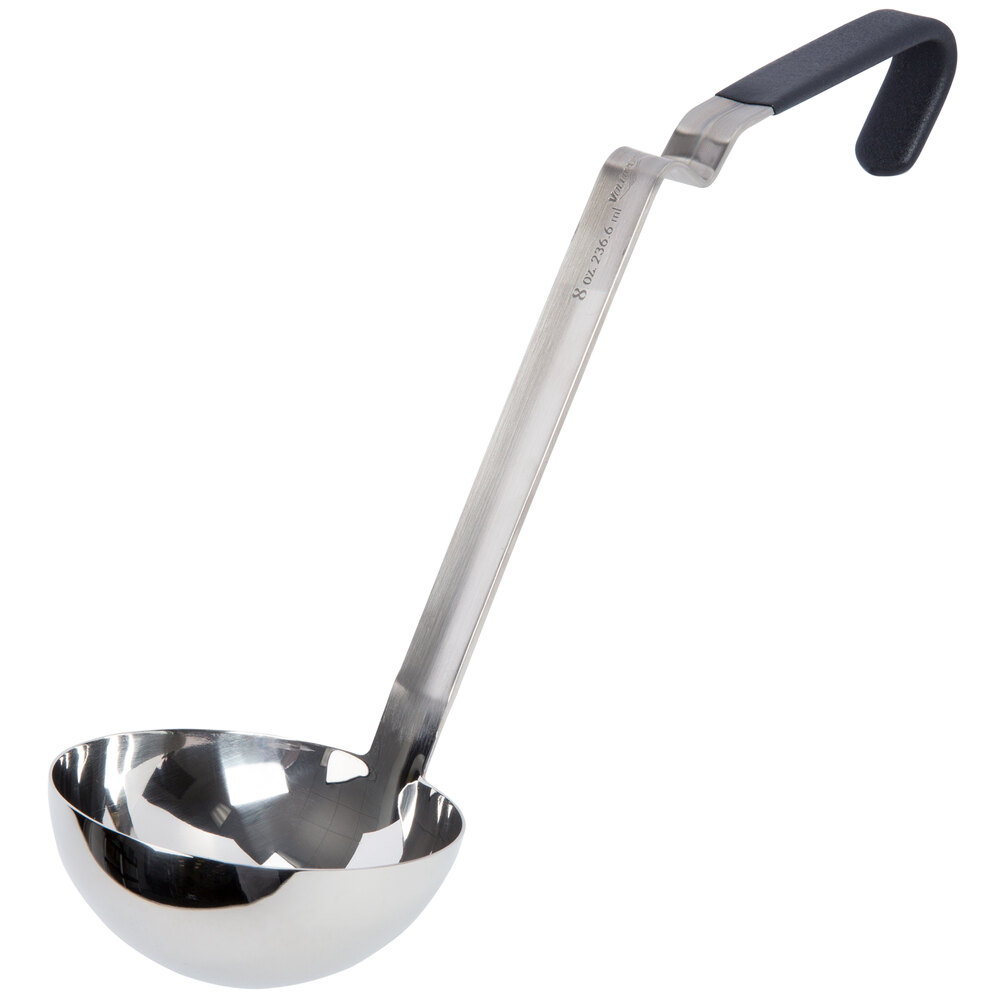 Vollrath 4980822 Jacob's Pride® 8 oz. One-Piece Stainless Steel Ladle with Ergo Grip Black Kool-Touch® Handle