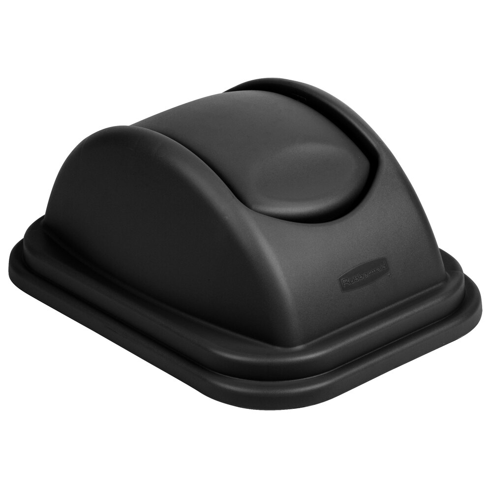 Rubbermaid® FG306700BLA Untouchable 41 Qt. / 10.25 Gallon Black Rectangular Soft Wastebasket Dome Swing Lid