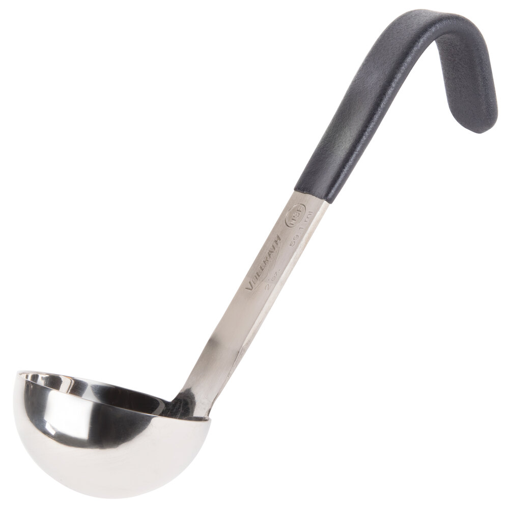 Vollrath 4970220 Jacob's Pride® 2 oz. One-Piece Stainless Steel Ladle with Short Black Kool-Touch® Handle