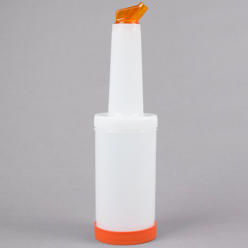 Carlisle PS601N24 Store 'N Pour 1 Qt. White Container with Orange Spout and Cap