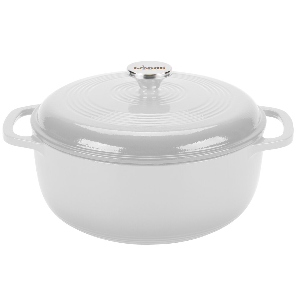 Lodge EC6D13 6 Qt. Oyster White Enameled Cast Iron Dutch Oven