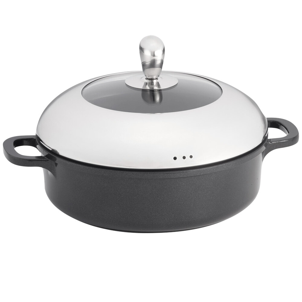 Tablecraft CWDC1050 CaterWare 3 Qt. Round Die-Cast Induction Ready Sauce Pan / Casserole with Lid - 10" x 3"