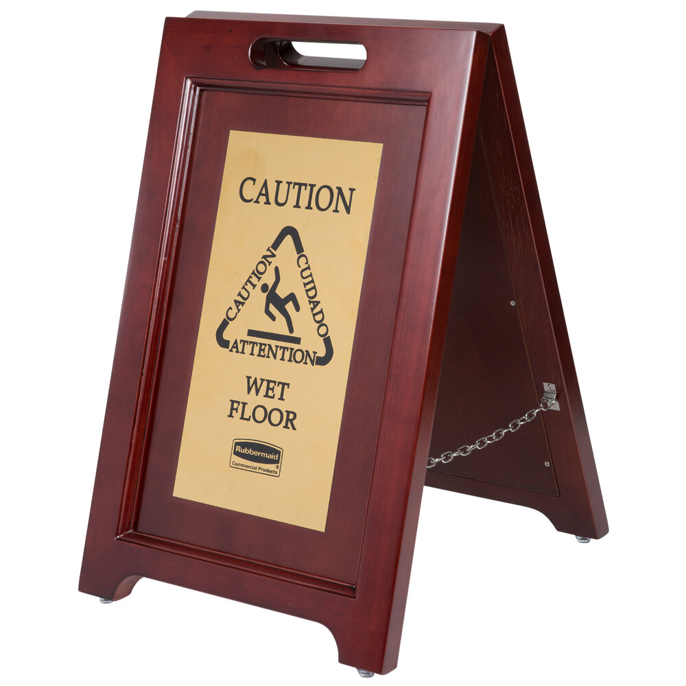 Rubbermaid® 1867507 Executive Series™ 23 1/2" 2-Sided Wooden Brass Plated Executive Wet Floor Sign