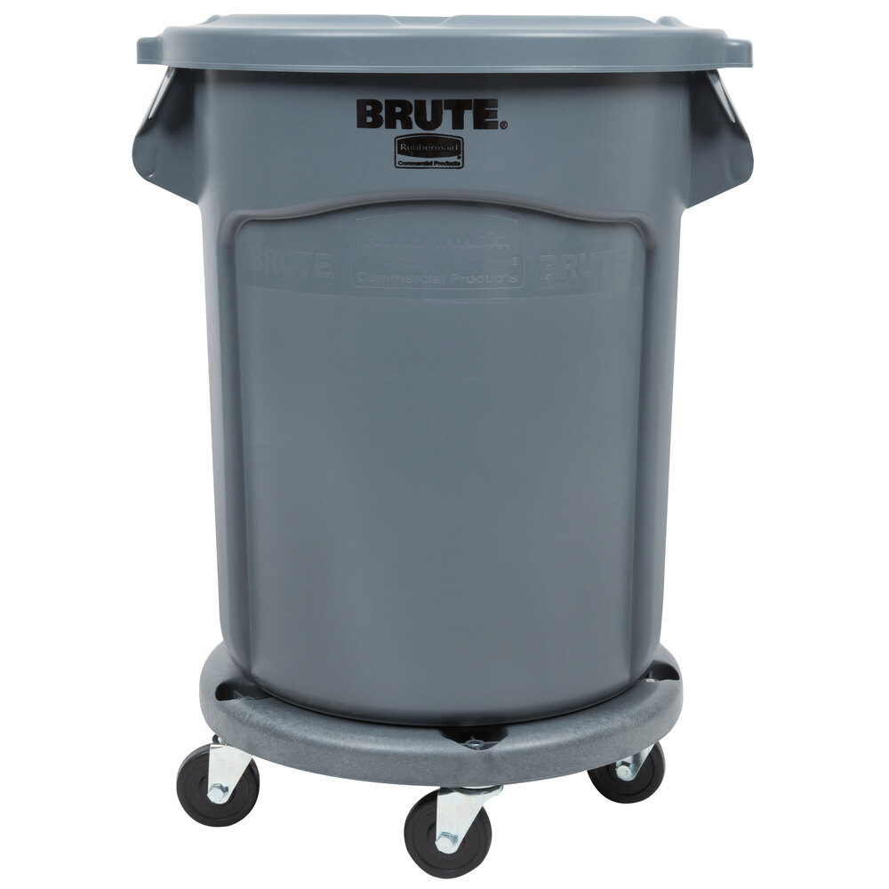 Rubbermaid® BRUTE 20 Gallon Gray Round Trash Can, Lid, and Dolly Kit