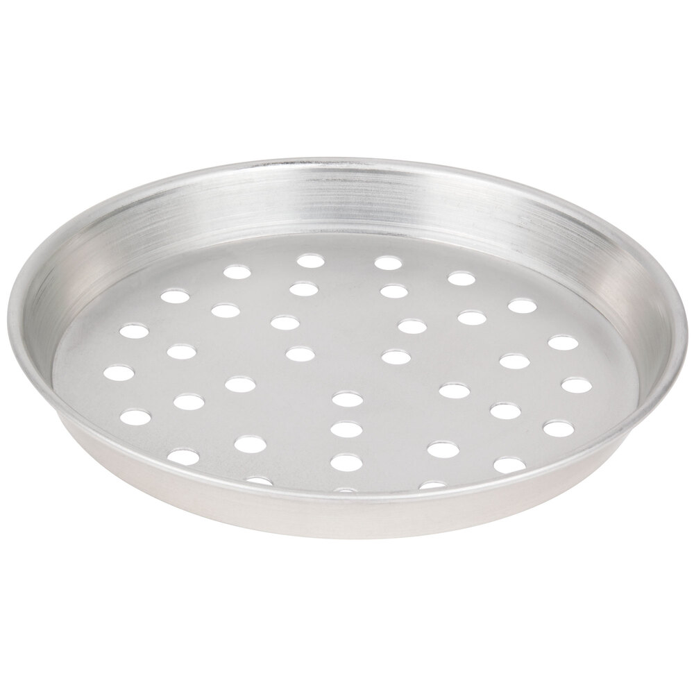 American Metalcraft PTDEP8 8" x 1" Perforated Tin-Plated Steel Tapered / Nesting Deep Dish Pizza Pan