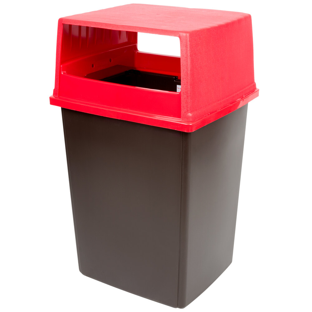 Rubbermaid® Glutton 56 Gallon Brown Rectangular Trash Can and Red Lid